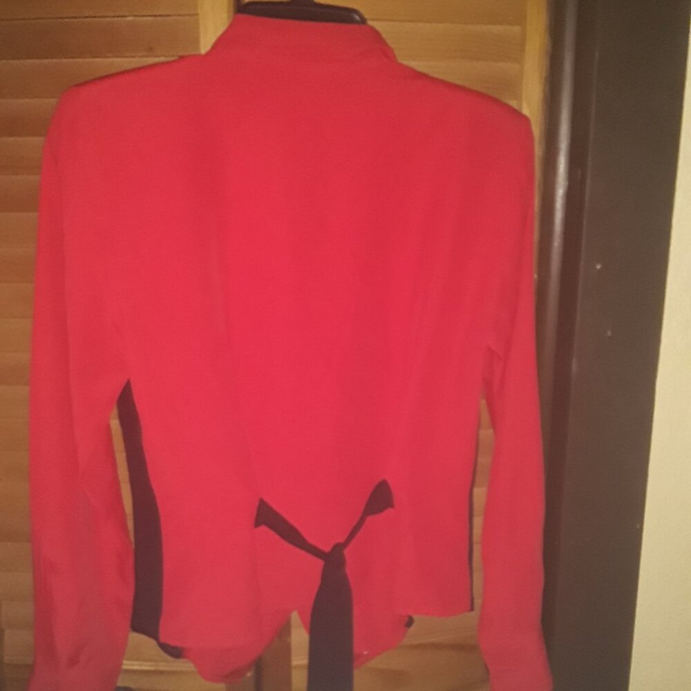 Vintage! EK Designs SZ Small Red & Black Jacket, Tie Back, Button Sleeve - Picture 2 of 4
